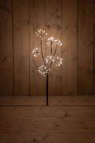 zwarte tak dandelion 7x20l/60cm led warm wit - 5m aanloopsnoer zwart - ip44 trafo